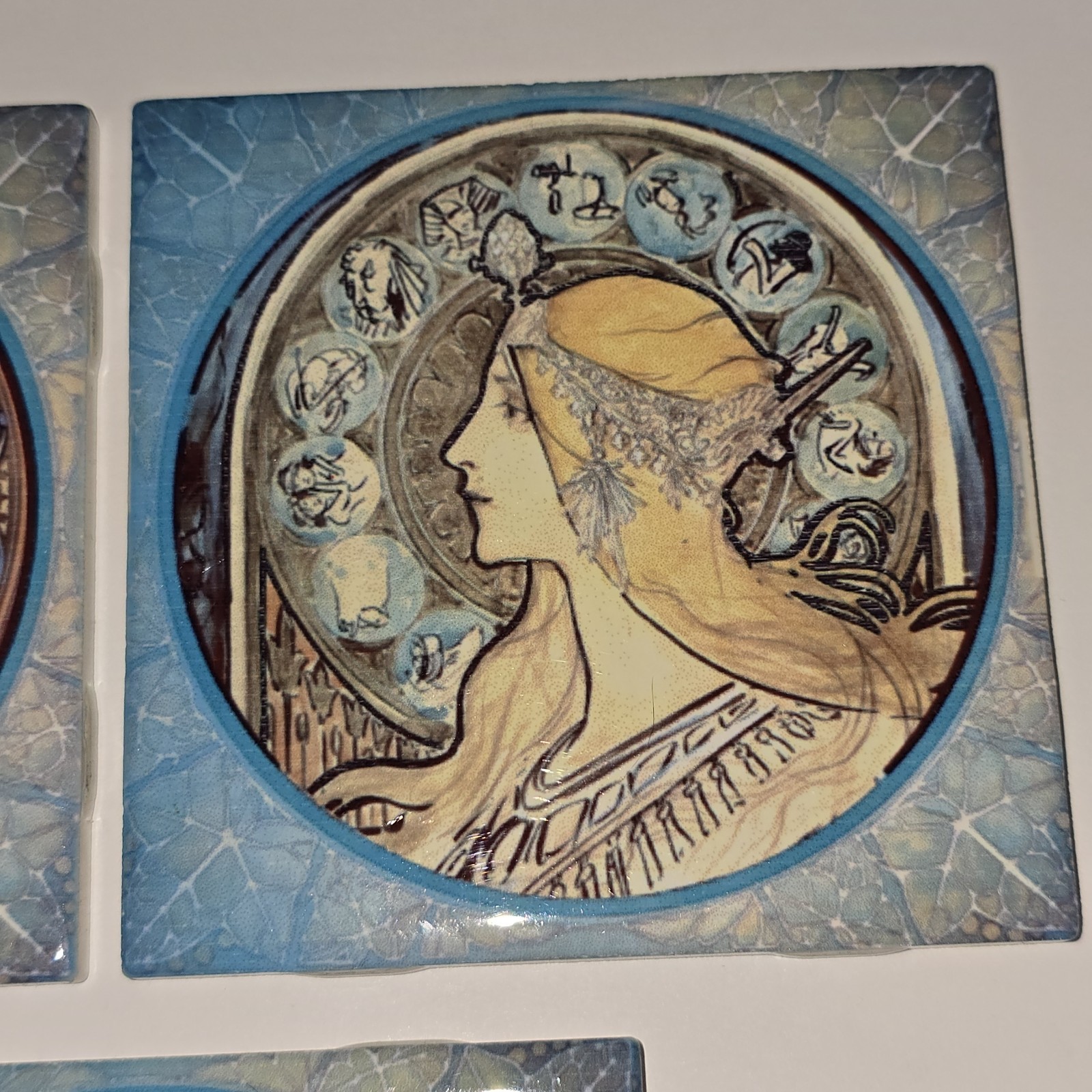 3 Art Nouveau 4.5″ X 4.5″ Alphonse Mucha Ceramic Decorative Backsplash Tile