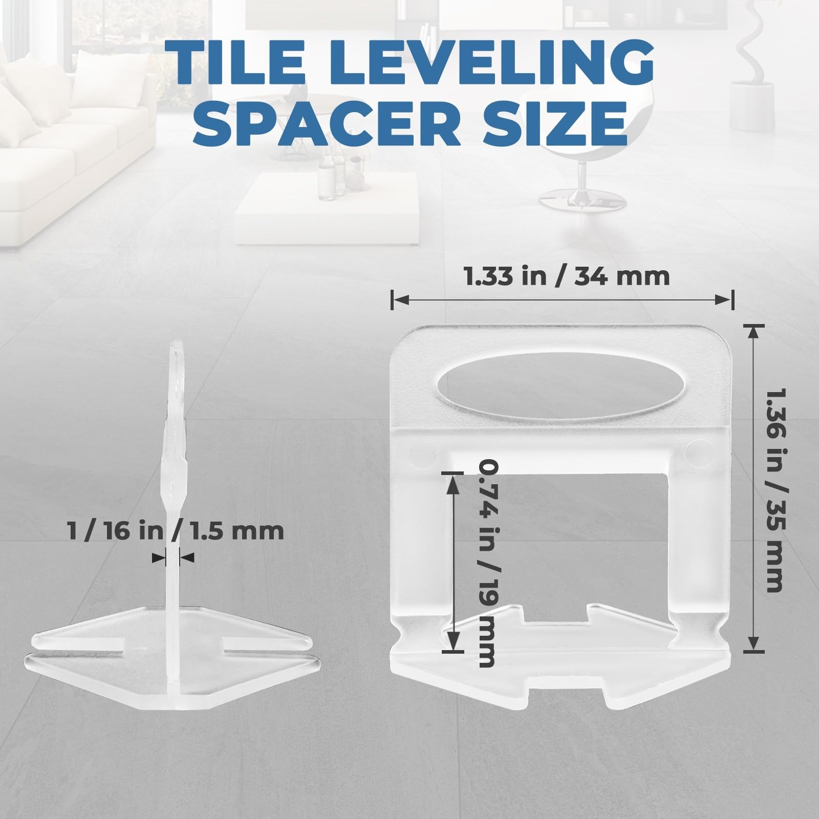 Eunice Tile Spacers 1/8, 2000 Pcs DIY Tile Leveling System Clips for Professi…