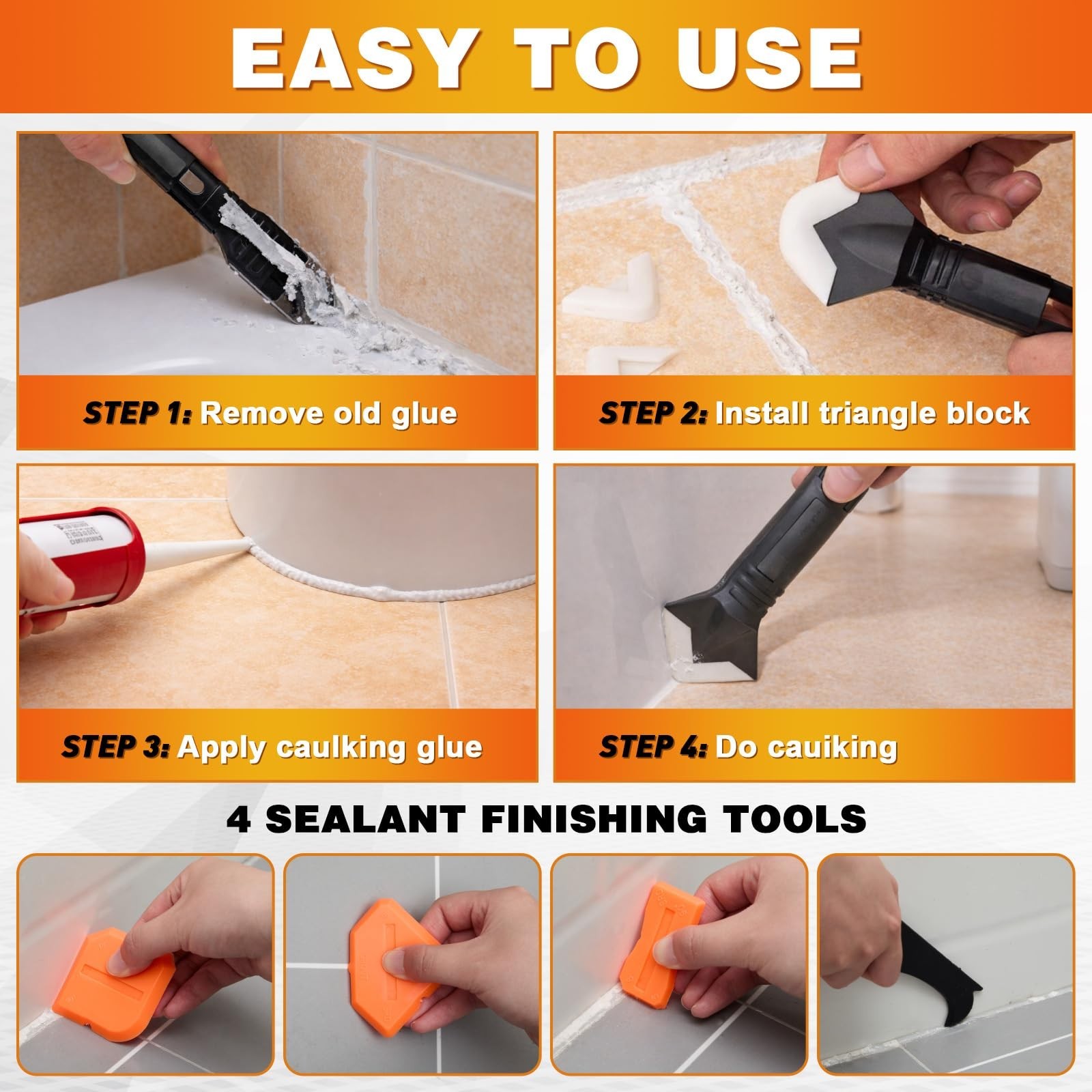 23 Pcs Tile & Grout Tool Set, Caulking Remover, Stainless Steel Trowel, Sponge,