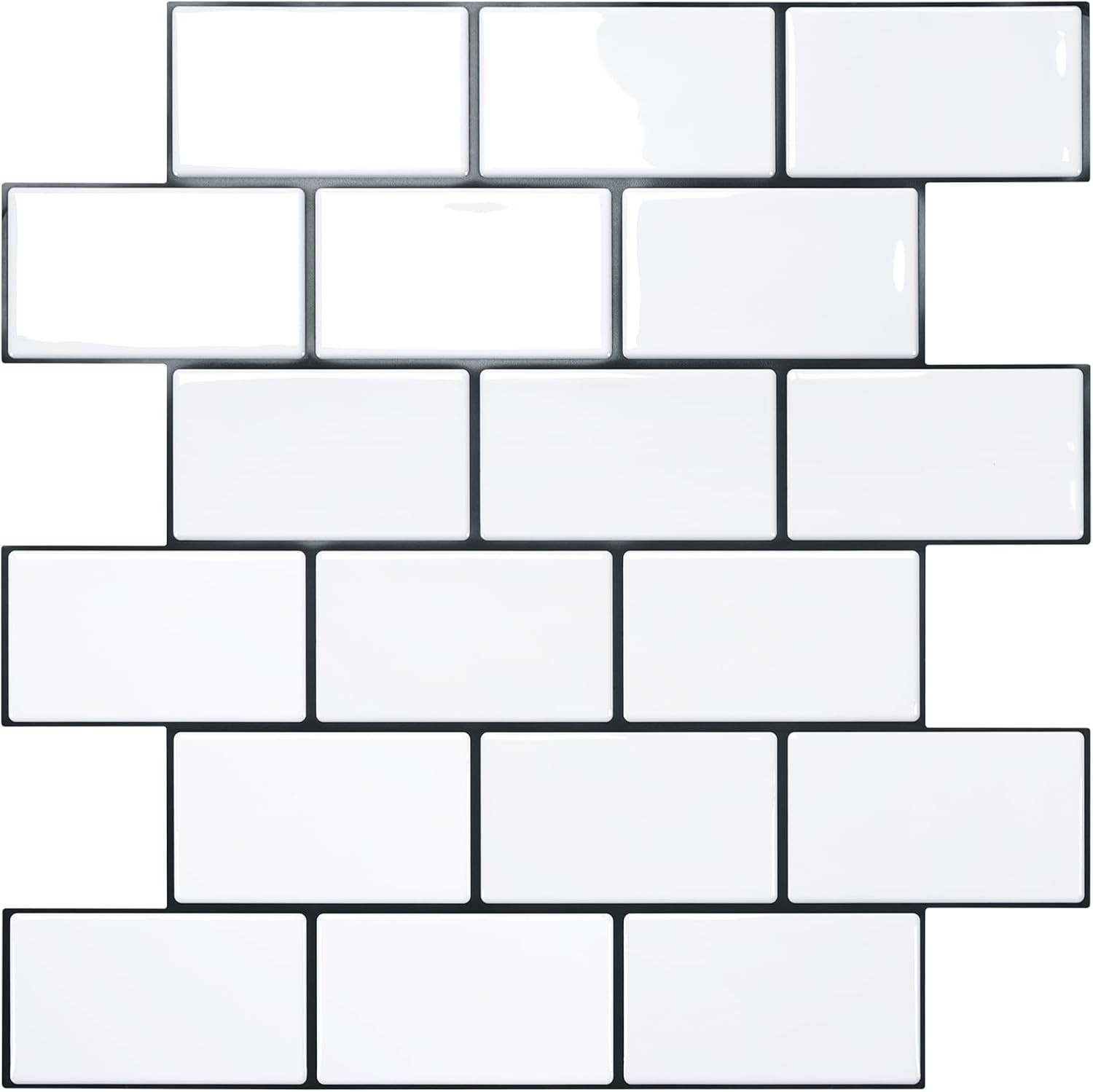White Subway Peel and Stick Backsplash Tiles for Kitchen