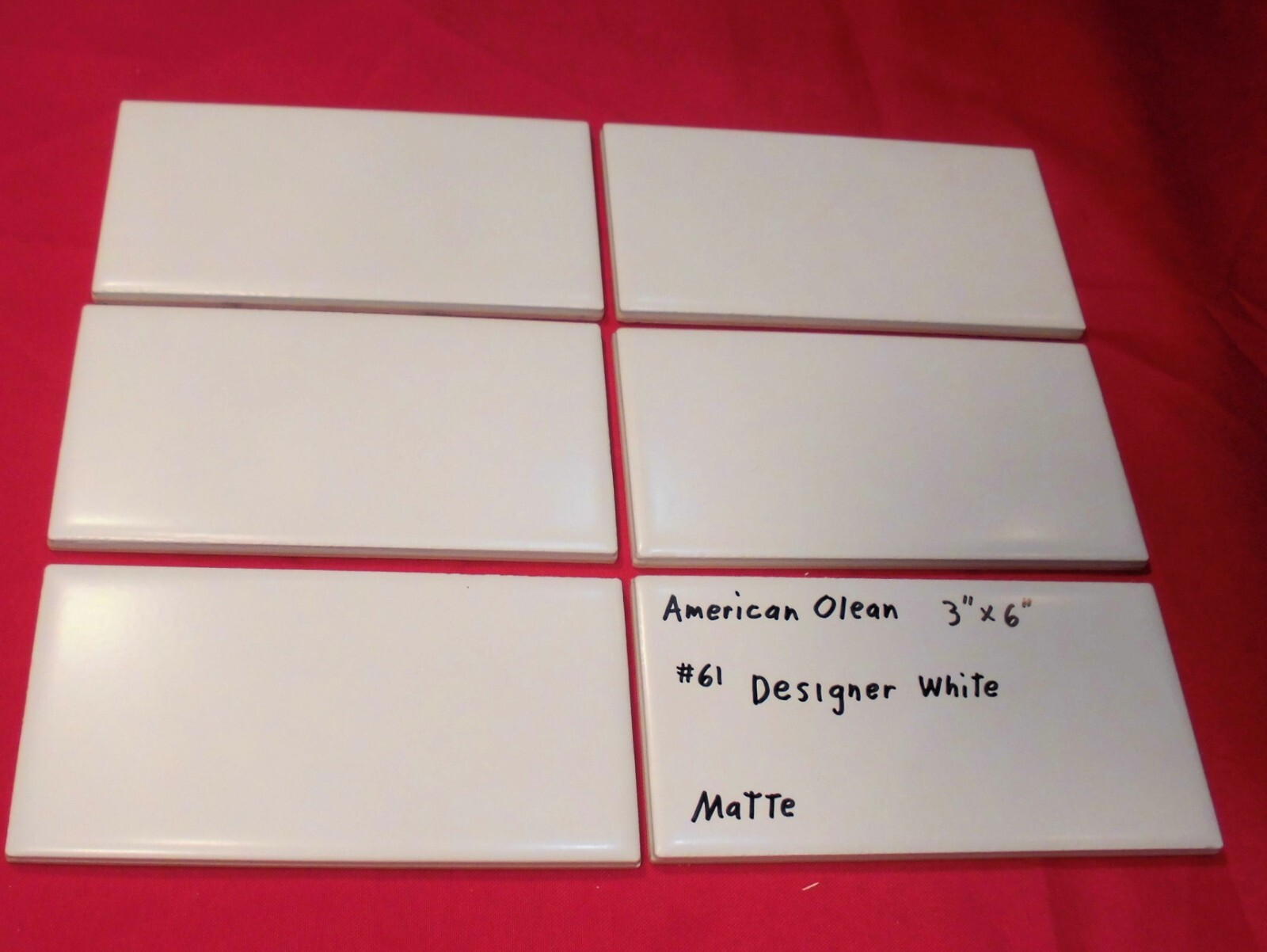 6 pieces: #61 Designer White: Matte Ceramic Subway Tiles by American Olean, NEW