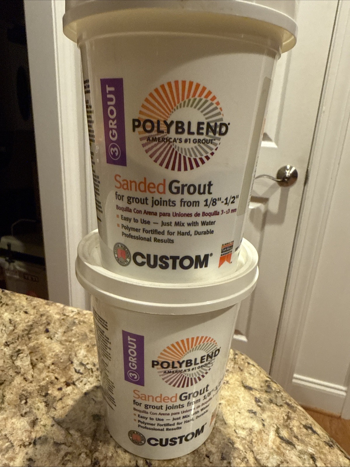 NEW! 2-CUSTOM POLYBLEND 1 LB SANDED GROUT, BONE COLOR, 1/8″ X 1/2″, PBG3821-4