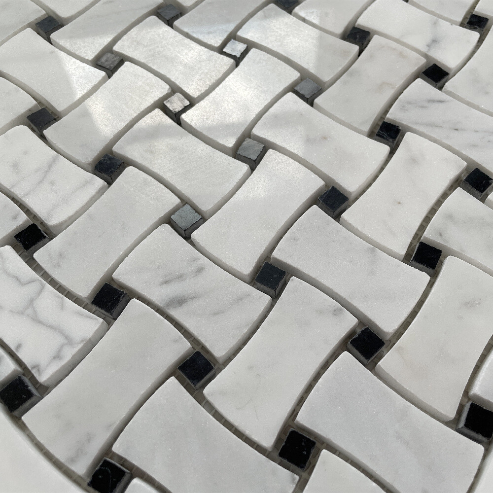 C671XP White Carrara Venato Marble Dog Bone Basketweave Mosaic Tile Polished