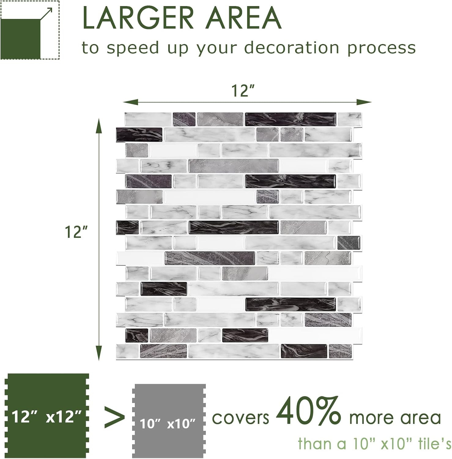 Thicker Design Peel and Stick Tile Backsplash, 12”×12”Stick on Backsplash for Ki