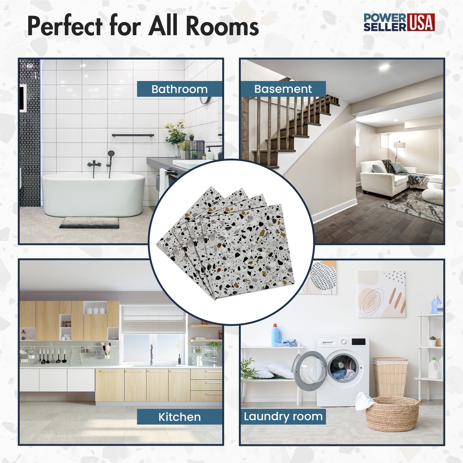 PowerSellerUSA Vinyl Self Adhesive Floor Tiles 20 PCS 12″ x 12″, Mosaic Pattern