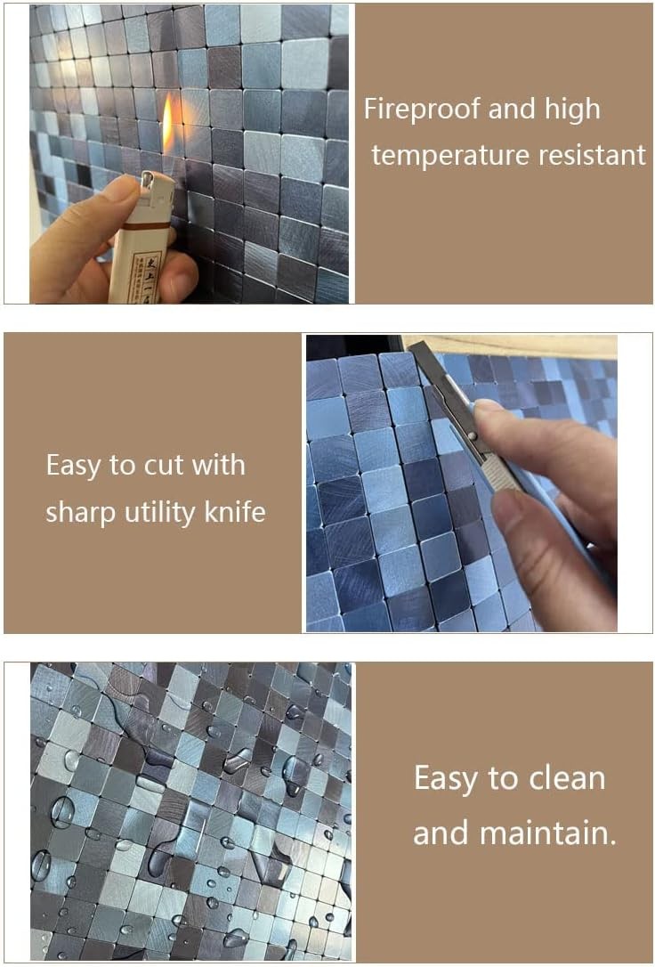 XUANINY 5-Sheet Peel and Stick Backsplash Tiles Dark Blue Surface Aluminum Mo…