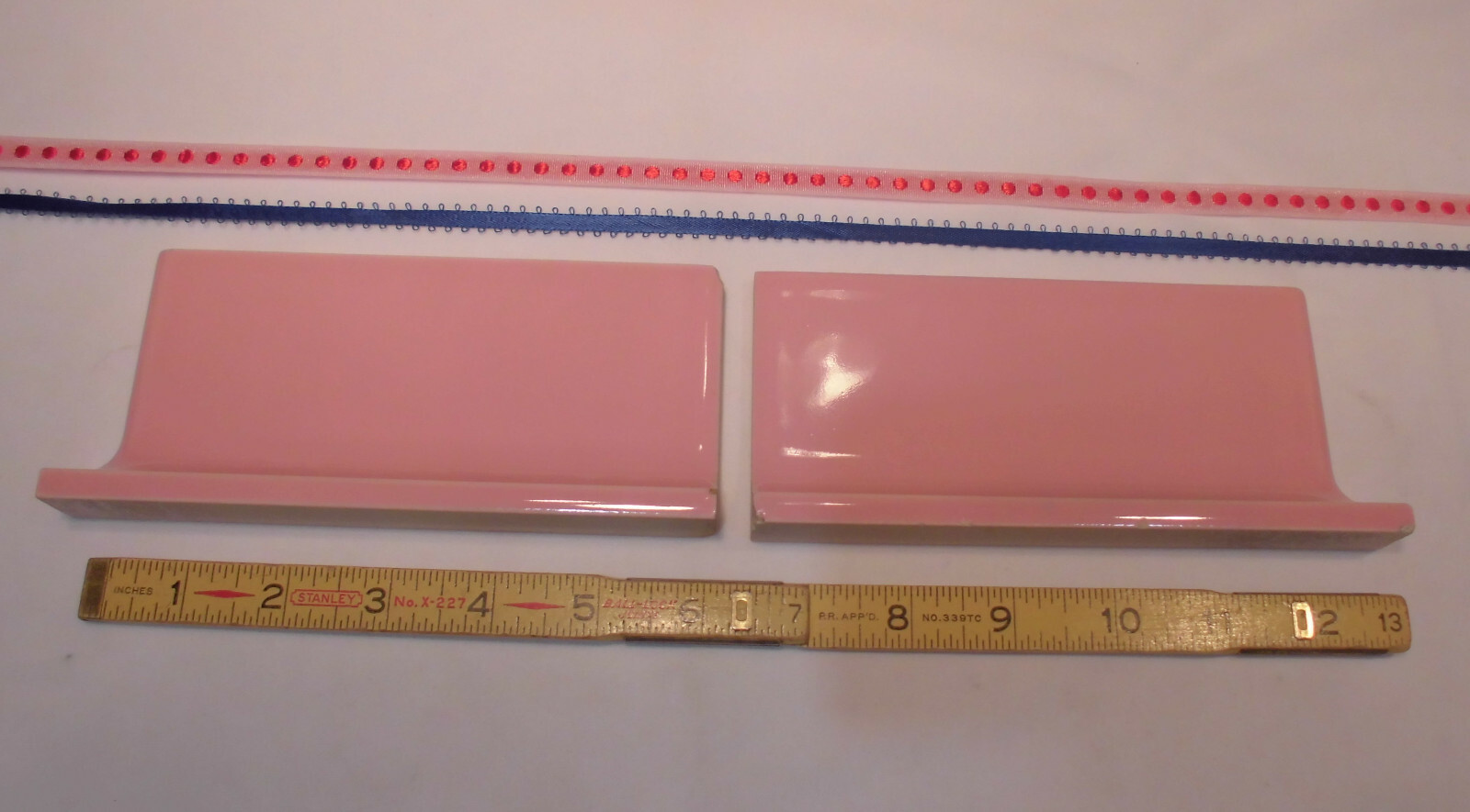 2 pcs. *Pink Coral* Finish Corner Flat Top cove/base Ceramic Tile 3″ X 6″ A.O.