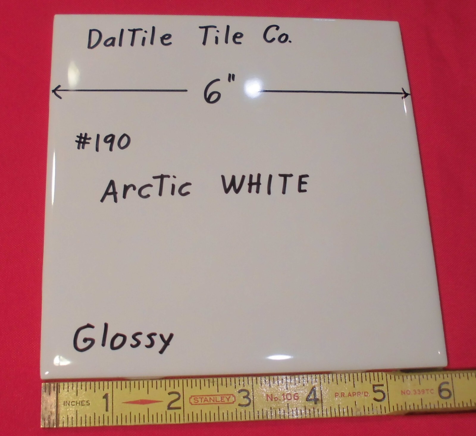 1 pc. Daltile #190 Arctic White: Brilliant Glossy Ceramic Tile 6″ X 6″ NEW