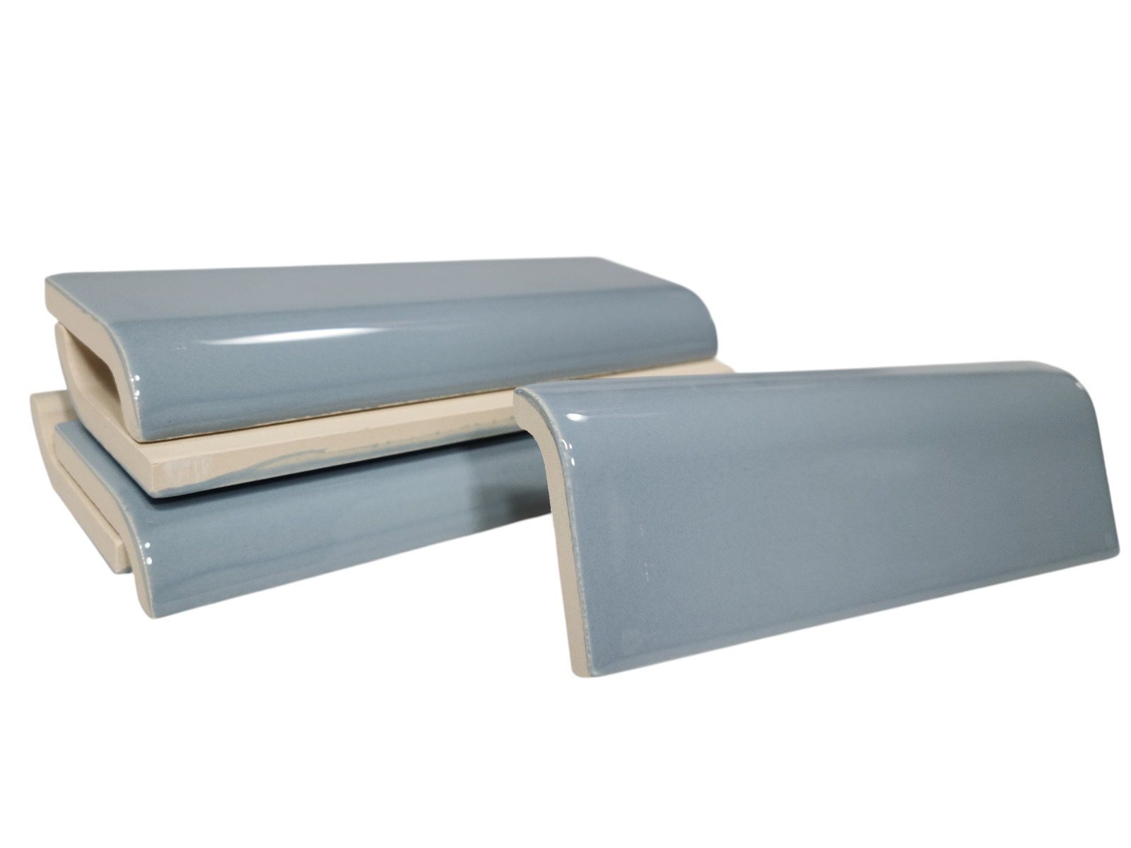 Blue Ceramic Tile Mud Cap Bullnose Curved Edge Subway Mudcap Mid Century Modern
