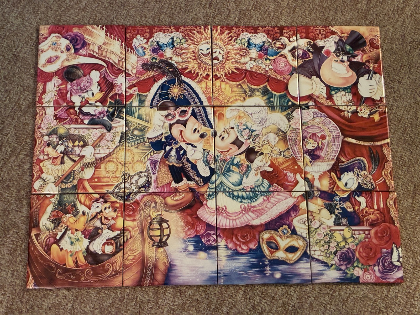 12Pc Ceramic Tile Mural Disney Invitation to Venice Masquerade Ball Carnival
