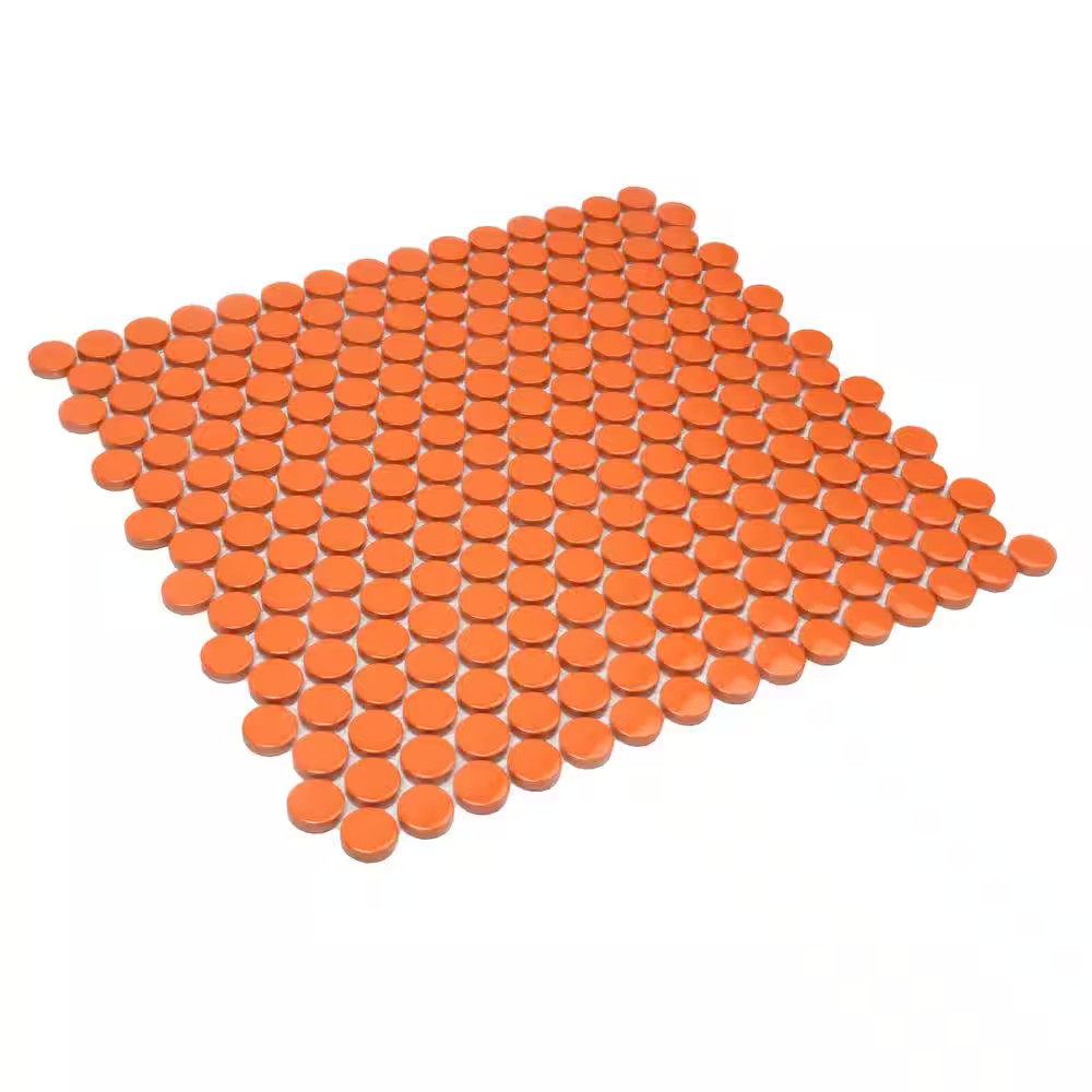 Cirkel Orange 11.46 In. X 12.4 In. Glossy Porcelain Mosaic Wall and Floor Tile (