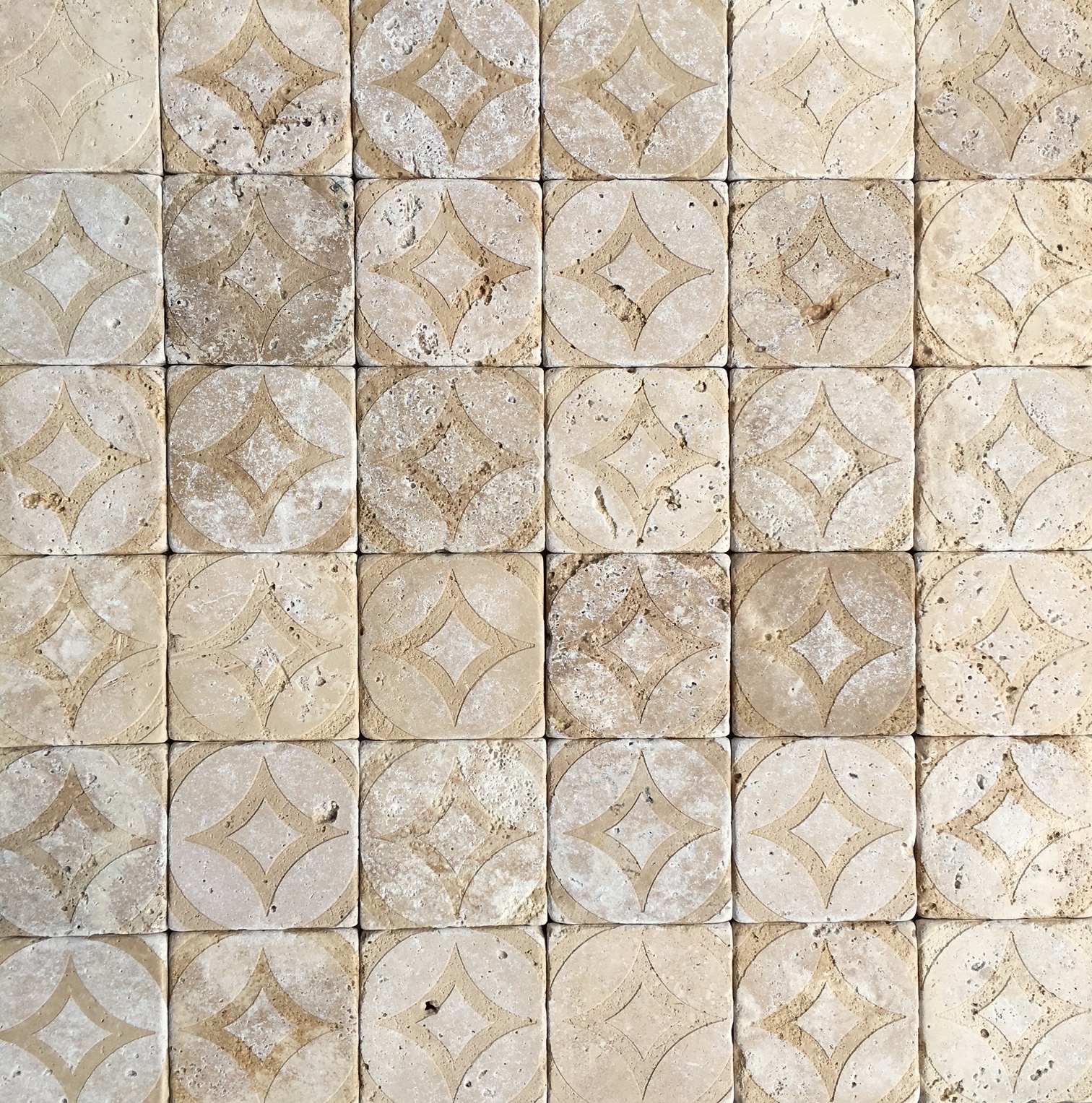 Walnut Tumbled 4×4 Circa Carved Handmade Travertine Stone Decor Tile Backsplash