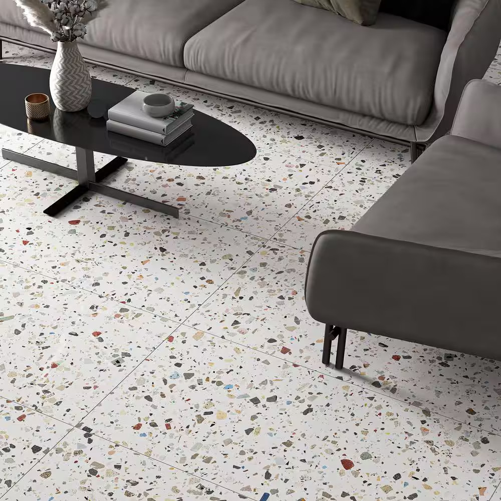 Adorn White Multicolor 23.62 In. X 47.24 In. Terrazzo Look Polished Porcelain Fl