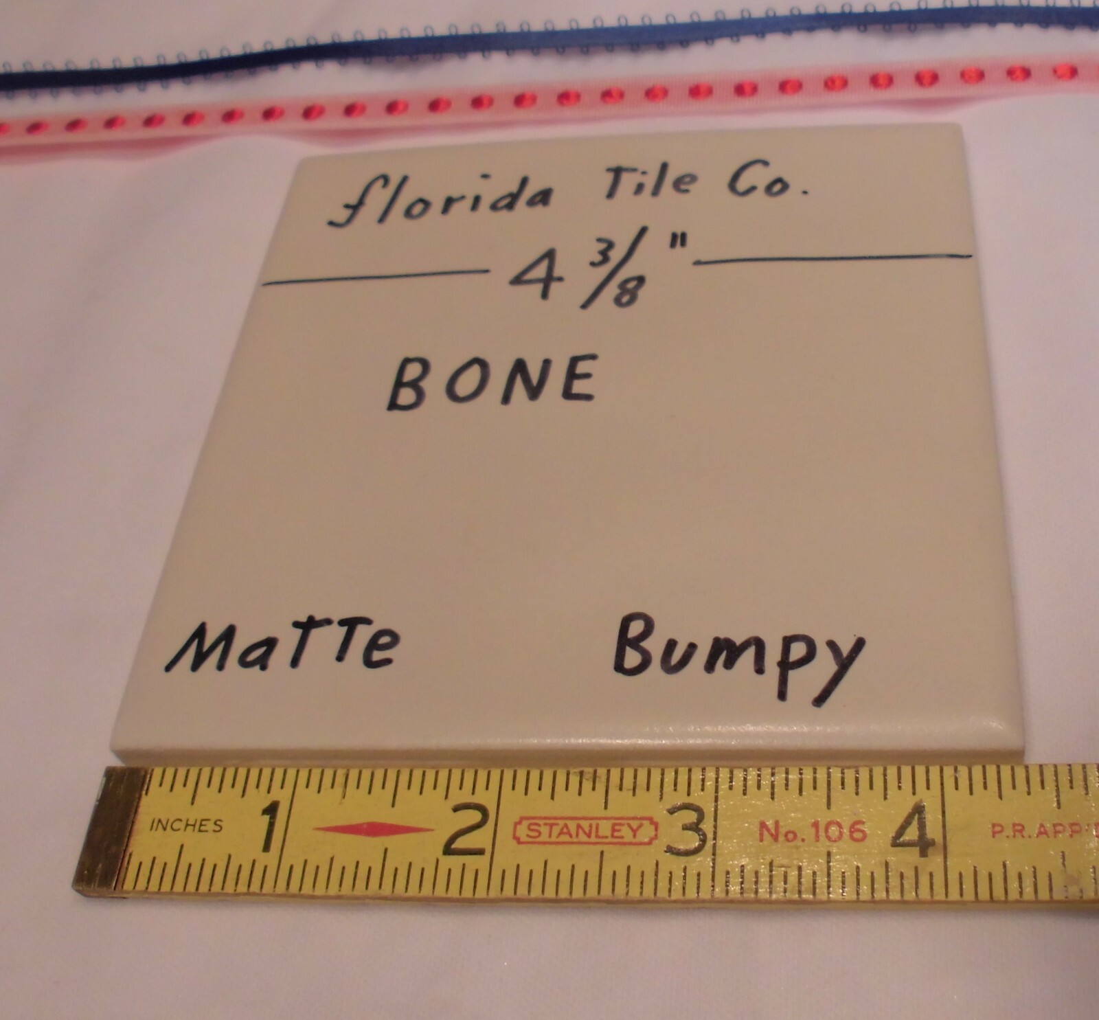 1 pc. Bone: Bumpy Matte Ceramic Tile 4-3/8″ by Florida: Big Thumb Prints, New
