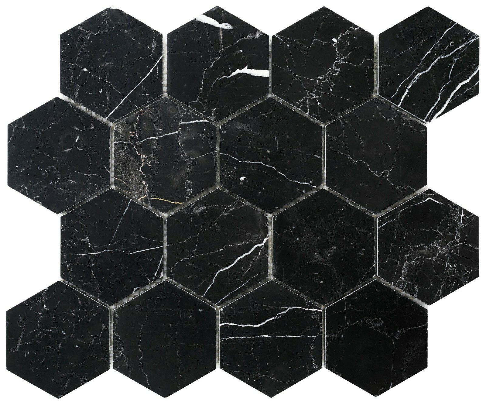 Simple Tile Marble Mosaic Tile “3”X3″ Hexagon Collection” Nero Marquina Polished