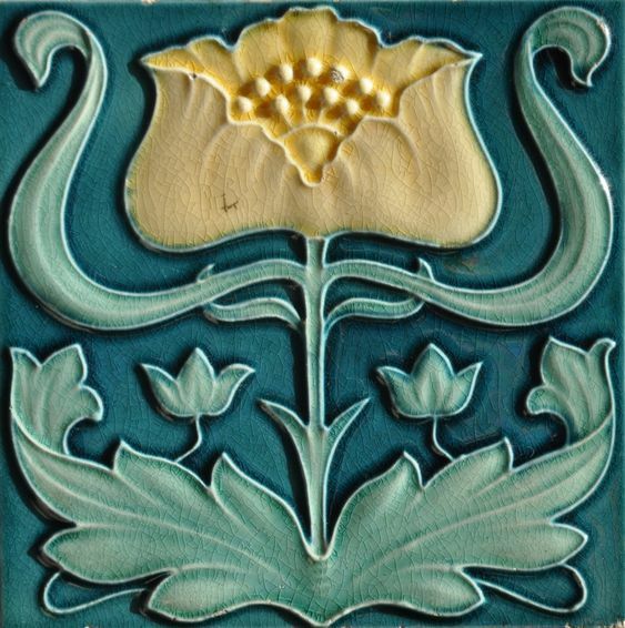Art Nouveau Vintage Ceramic Tile Rare REPRODUCTION – Flat Surface, Not 3D !!