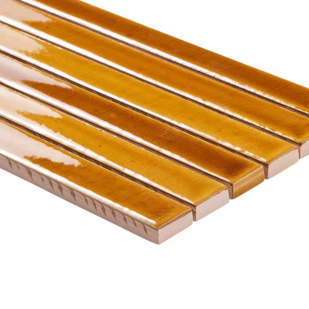 Vistaio Mustard Yellow 5.27 In. X 17.71 In. Glossy Ceramic Mosaic Wall Tile (0.6