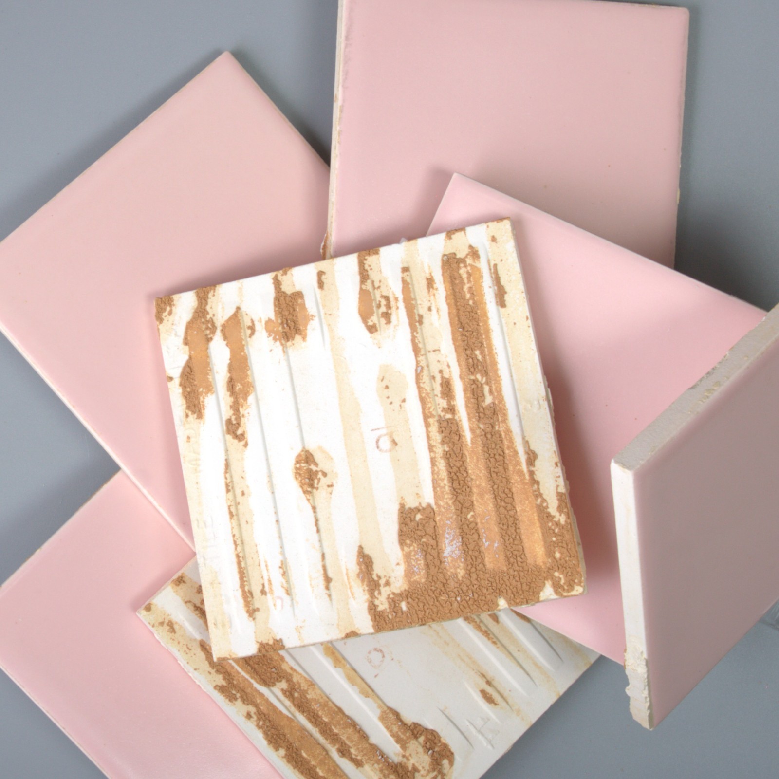 LOT 40 Vintage 1950s Pink SunTile Bathroom Wall Tiles 4-1/4″ Mamie Pink Salvage