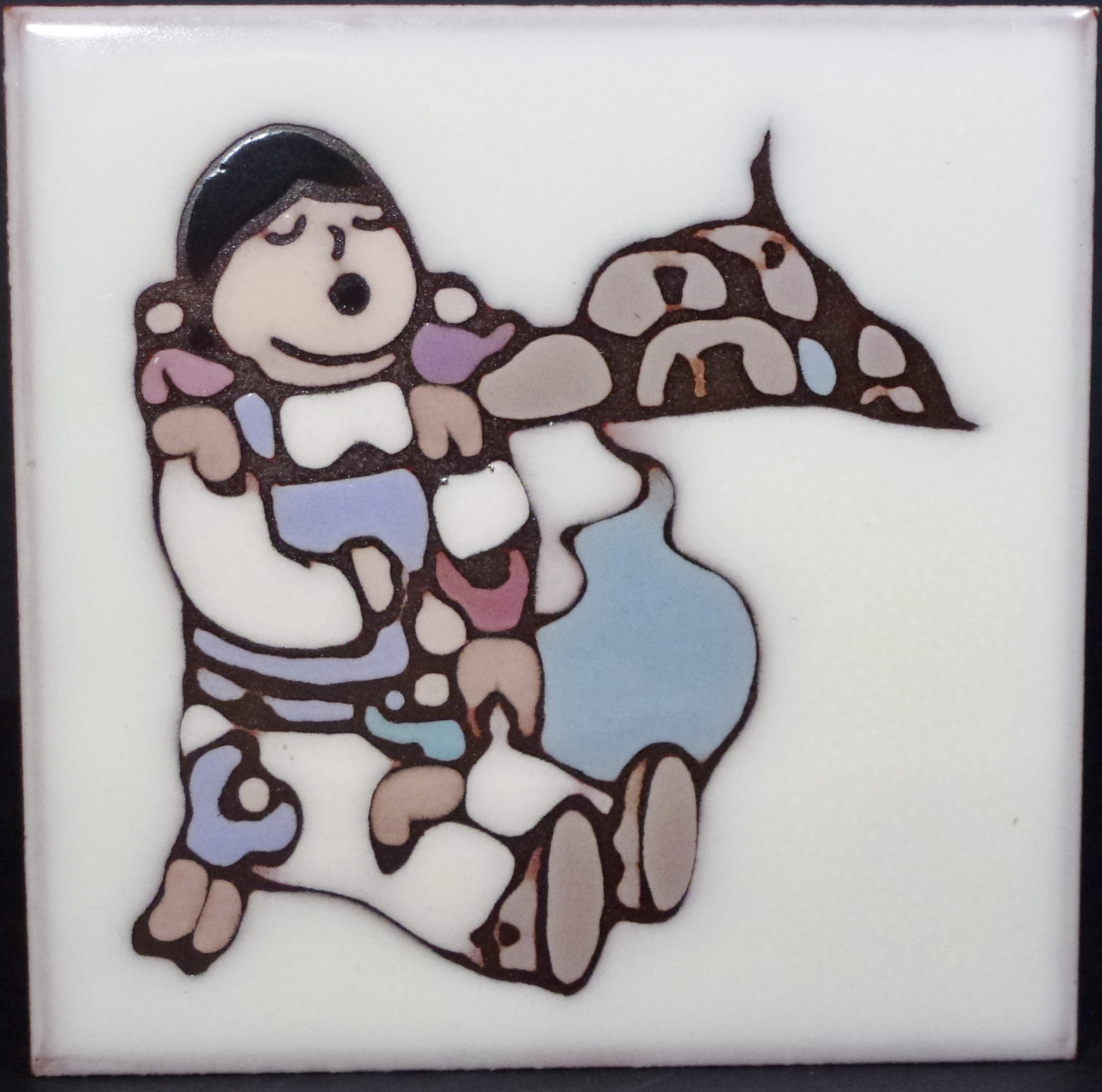 Storyteller Pueblo Indian Children Ceramic Tile Trivet Coaster Made in USA