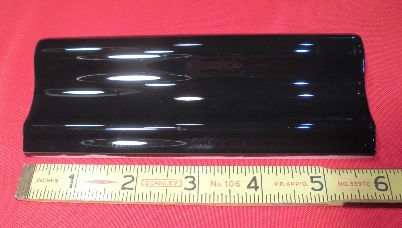 1 pc. Glossy Black: Ceramic Chair Rail made by American Olean, 2-1/2″ X 6″