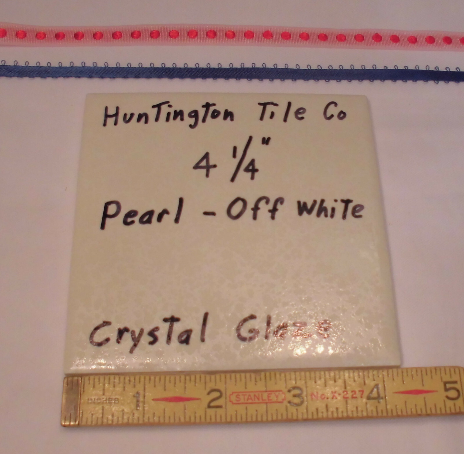1 pc. *Pearl-Off White* Ceramic Tile 4-1/4″ Crystal Glazed by Huntington Co. NEW
