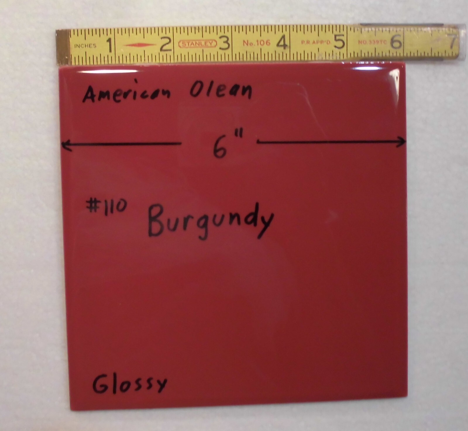 1 pc. Burgundy: 6″ X 6″ Glossy Ceramic Tile by American Olean Co. New Stock