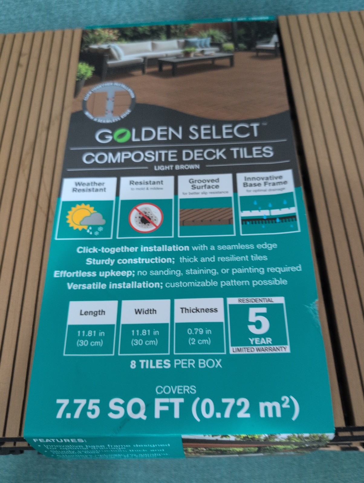 Golden Select Composite Deck Tiles Light Brown Patio Interlocking 8 Pack 1983850