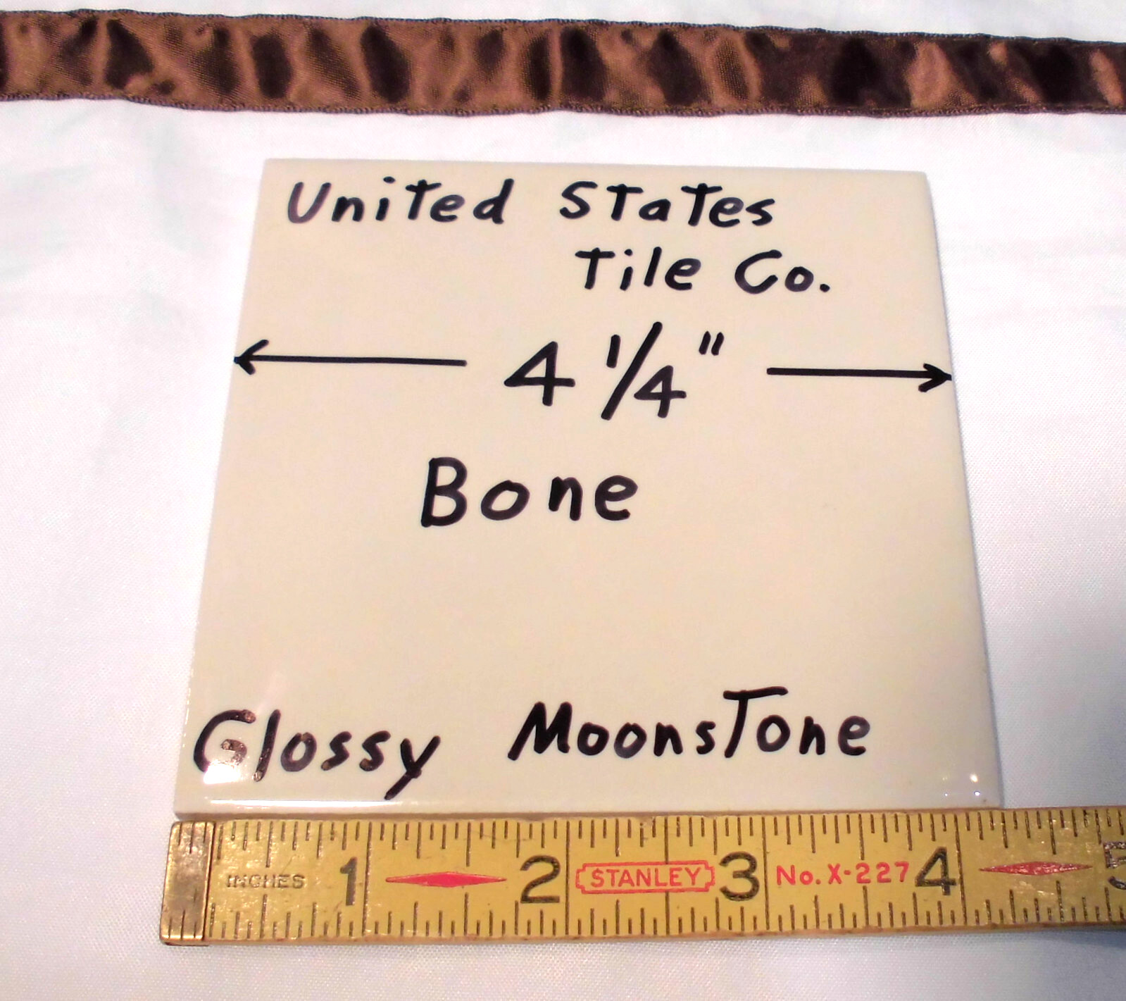 1 pc. Gloss Bone: 4-1/4″ Ceramic Tile New Stock: Bumpy-Ripple Textured Surface