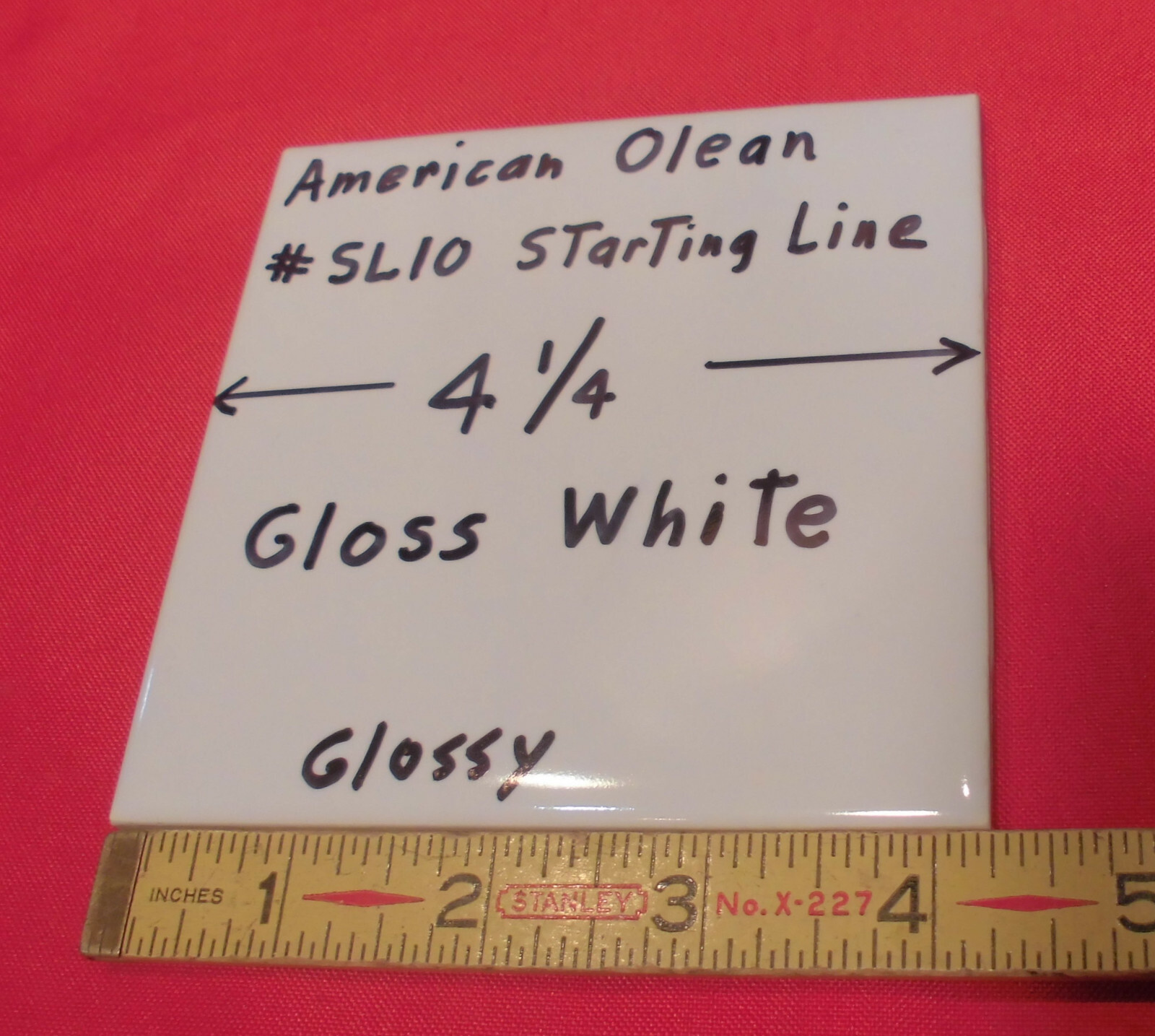 1 pc. Gloss White #SL10: Ceramic Tile by American Olean 1990’s “Starting Line”