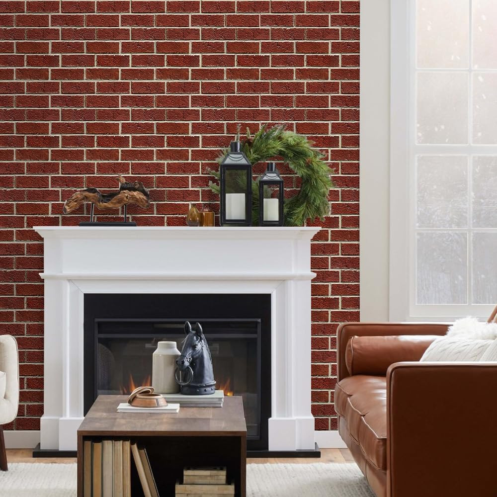 3D Peel and Stick Faux Brick Wall Panels, Red PVC Wallpaper, 10 Pcs 12″x12