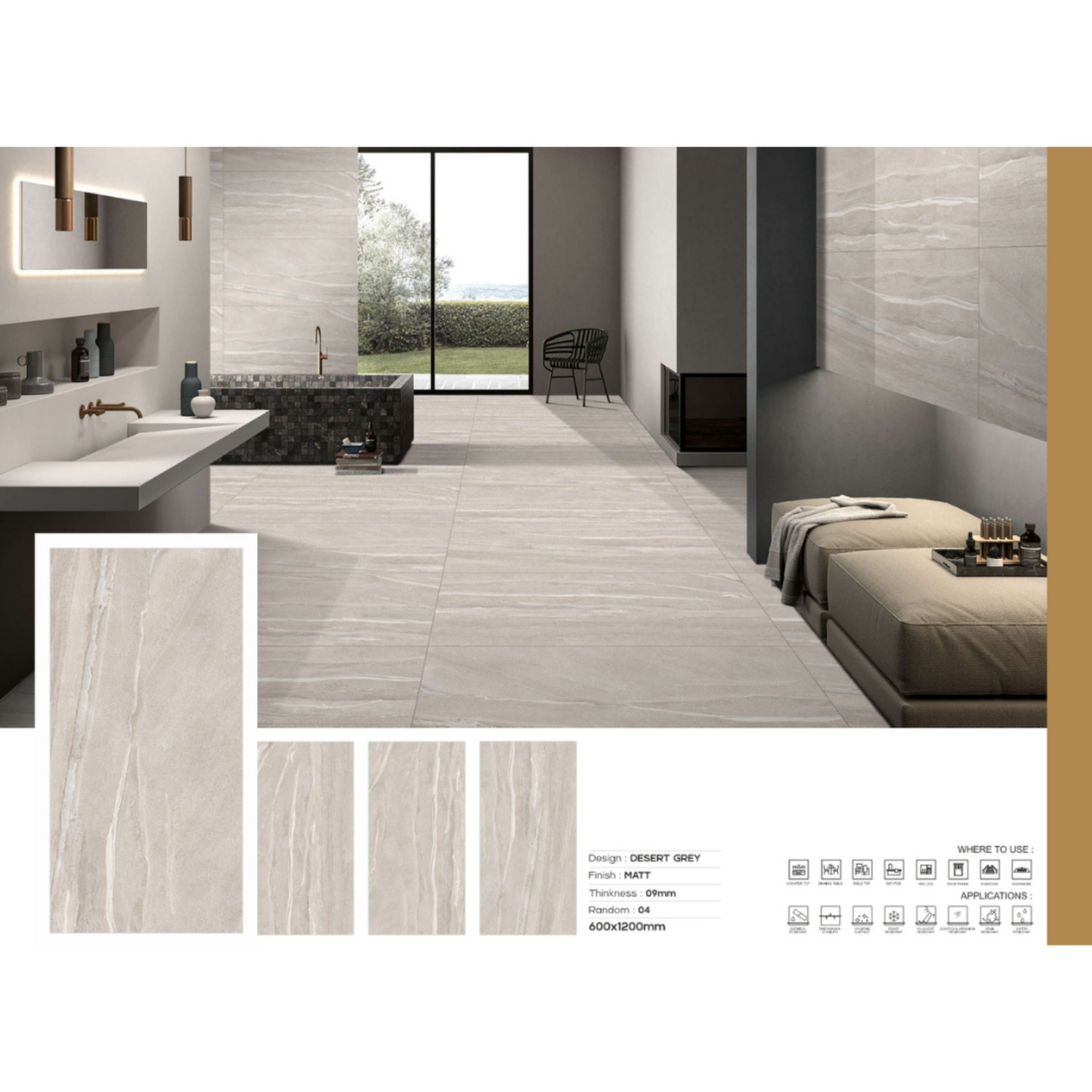 My Luxury Flooring MK MATT Desert Grey Porcelain Tiles – 24 x 48 In Grey Tile