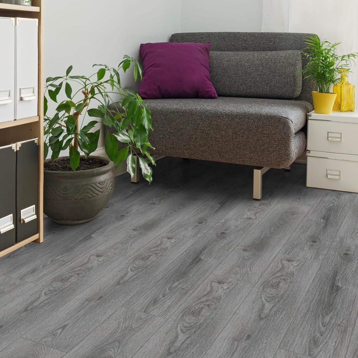 Scratch-Resistant Grey Peel and Stick Floor Tiles, 10-Pack for Stylish Upgrades