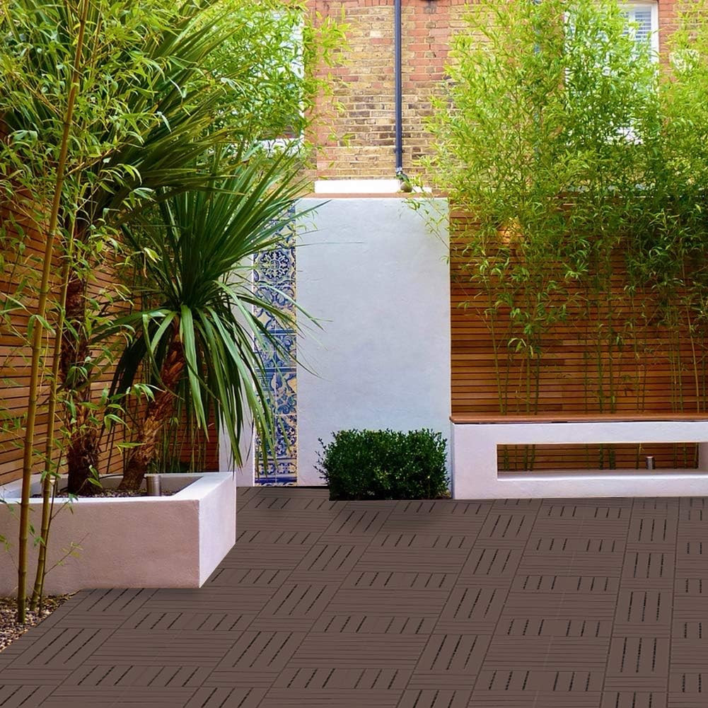 Dark Brown Interlocking Patio Deck Tiles – 12×12 Inch, 27 Pack