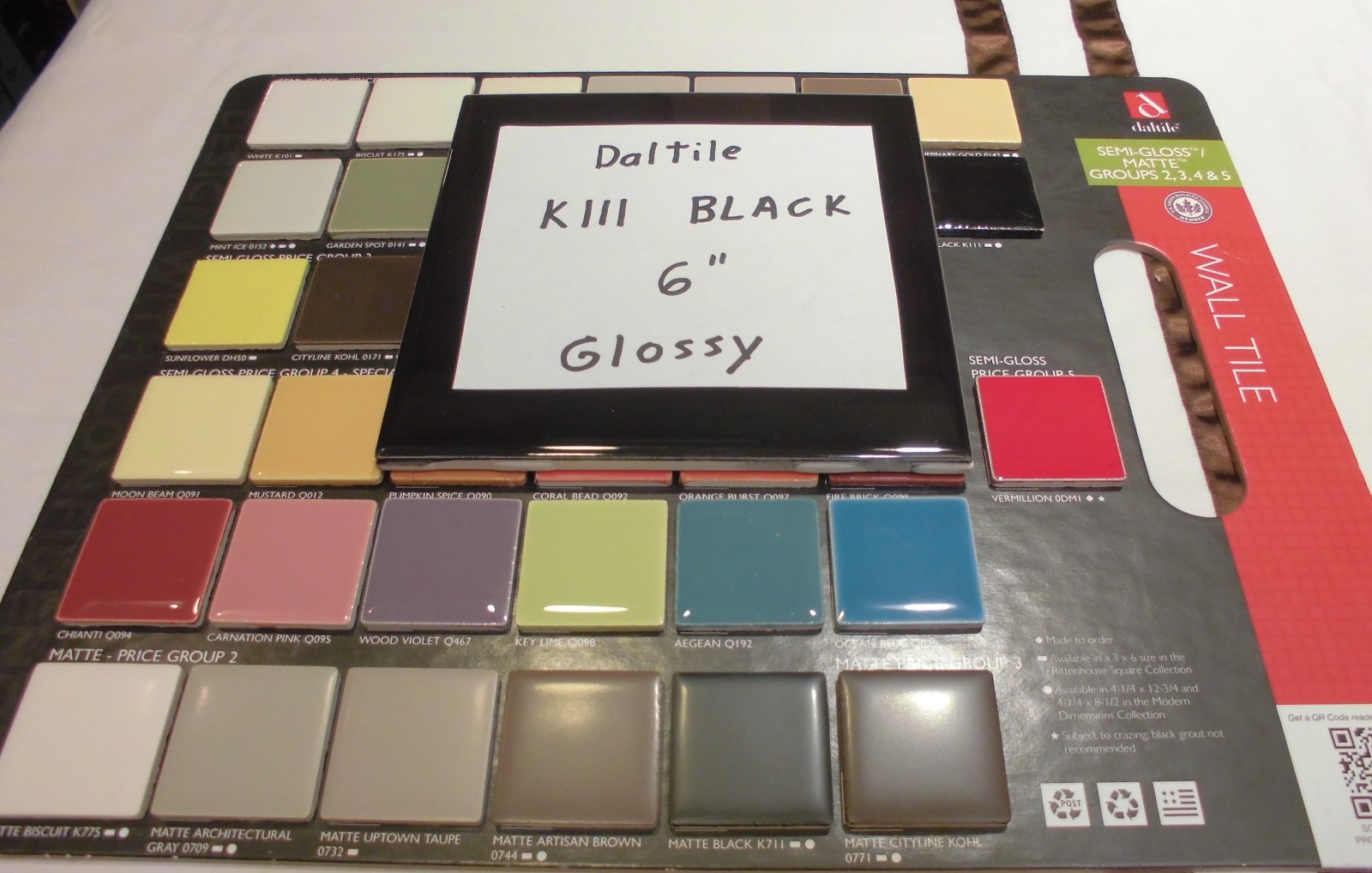 2 pcs. Glossy Ceramic Tiles *Kohler Black – #K111 Black* 6″ X 6″ by Daltile; NEW