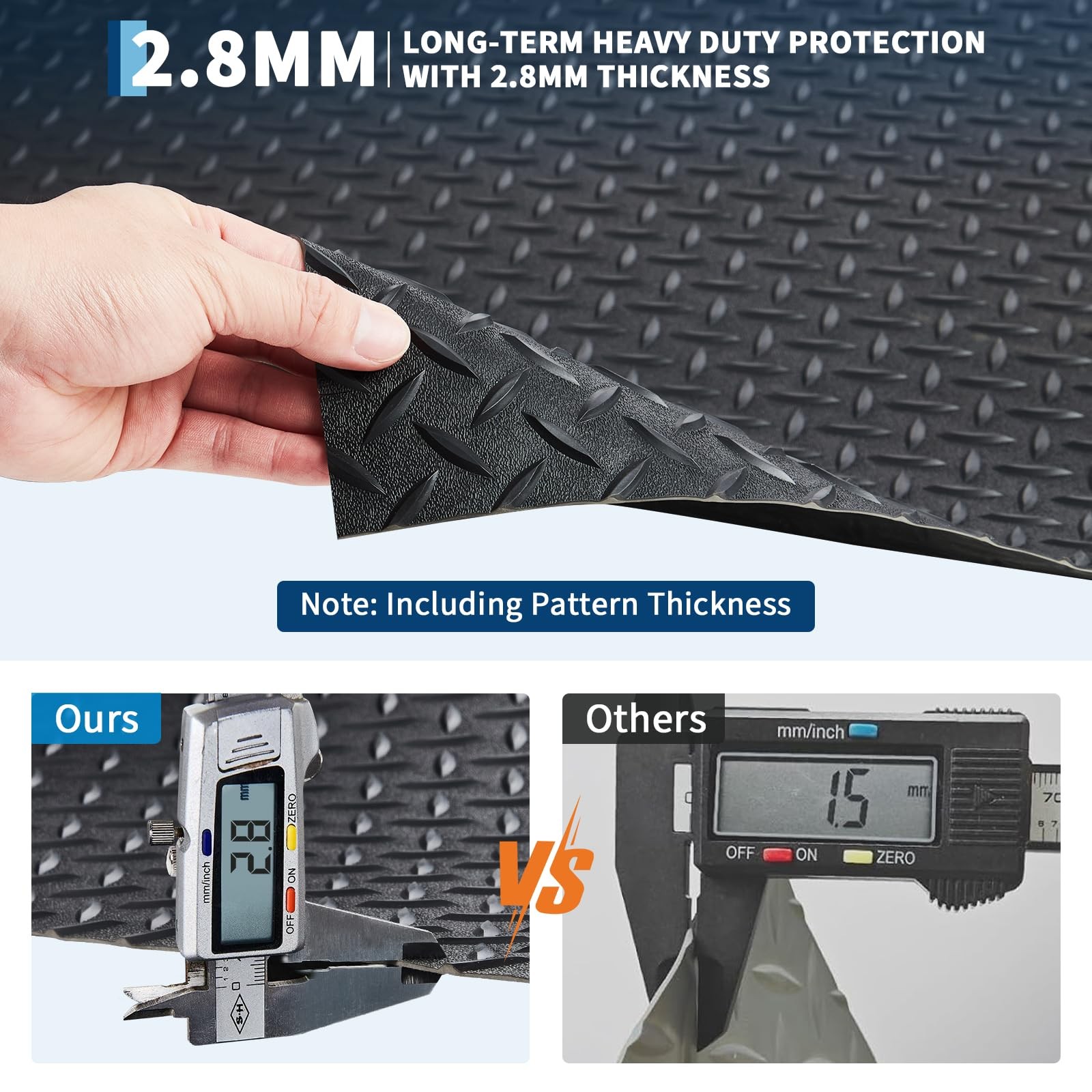 7.5 x 16 FT Garage Floor Mat, Diamond Plate Flooring Rolls PVC Rubber Non-Slip