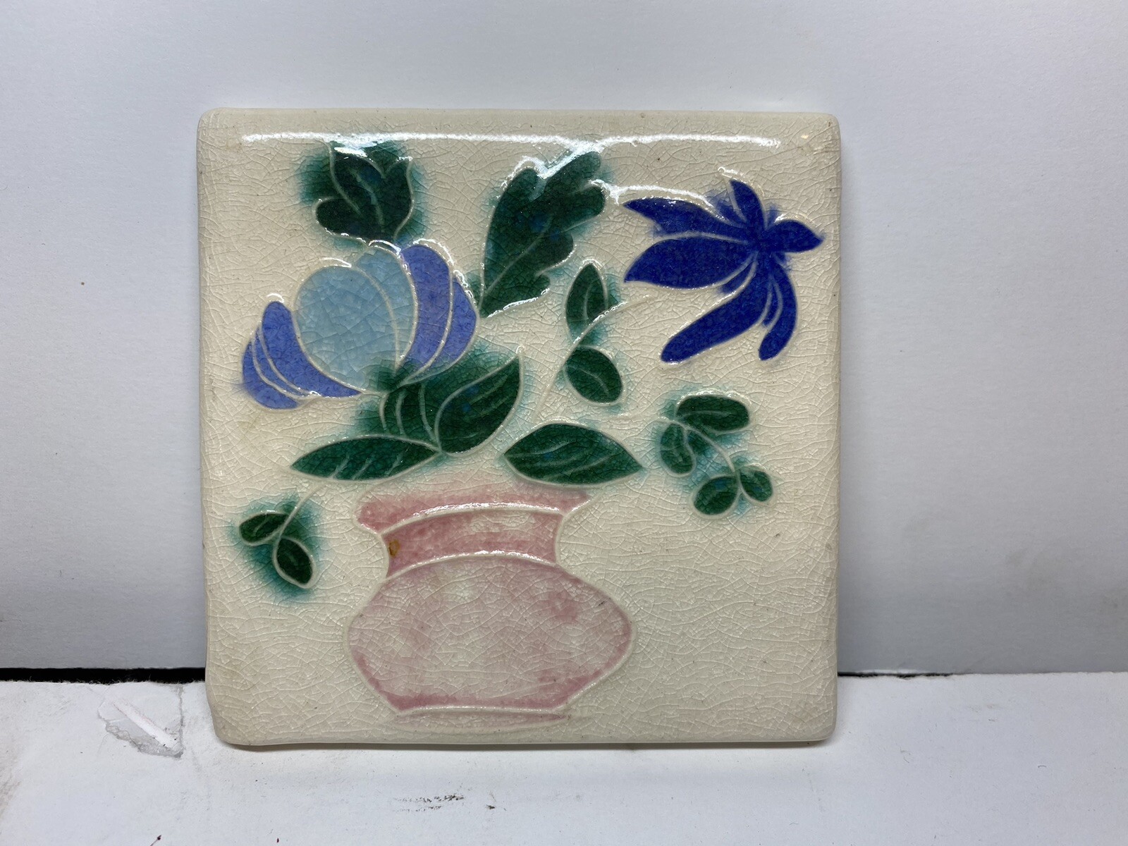 Vintage Ceramic Porcelain Kiln Fired Floral 4” Tile