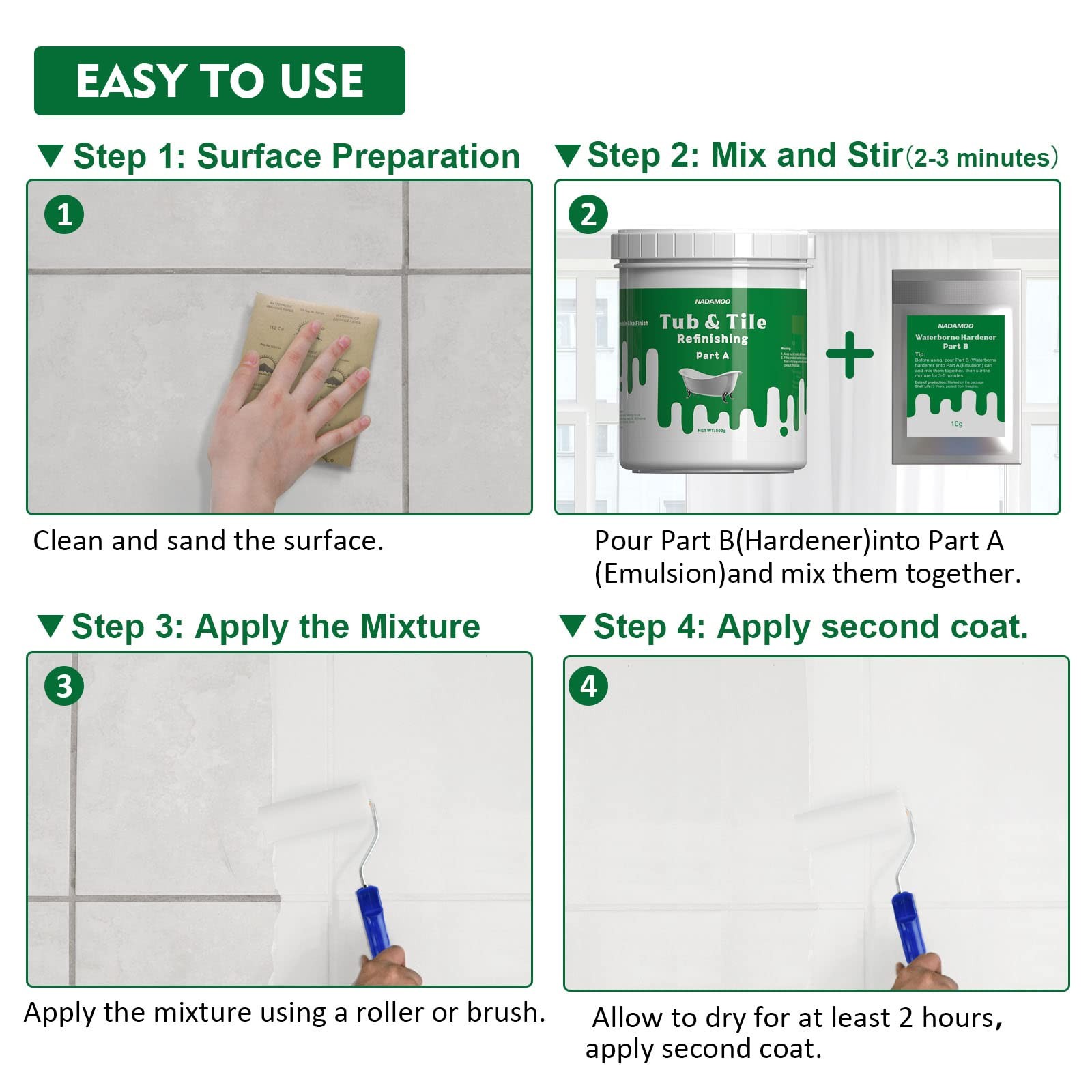 Tub and Tile Refinishing Kit White, Without Tools, 500g/17 oz Emulsion and 10…