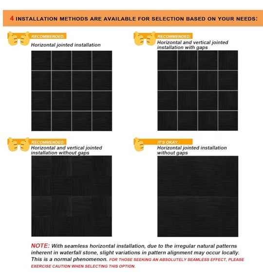6 Pcs 3D Black Faux Stone Wall Panels, 11.8’‘ x 11.8’’ x 0.2”, Inorganic