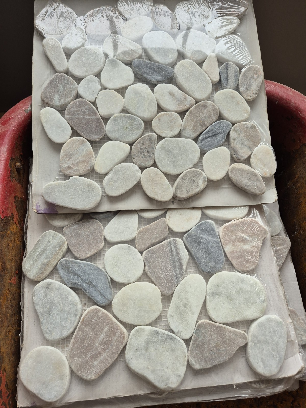 Pebble Stone Tile Sheets, Mixed Colors, Marble, 17 square feet available