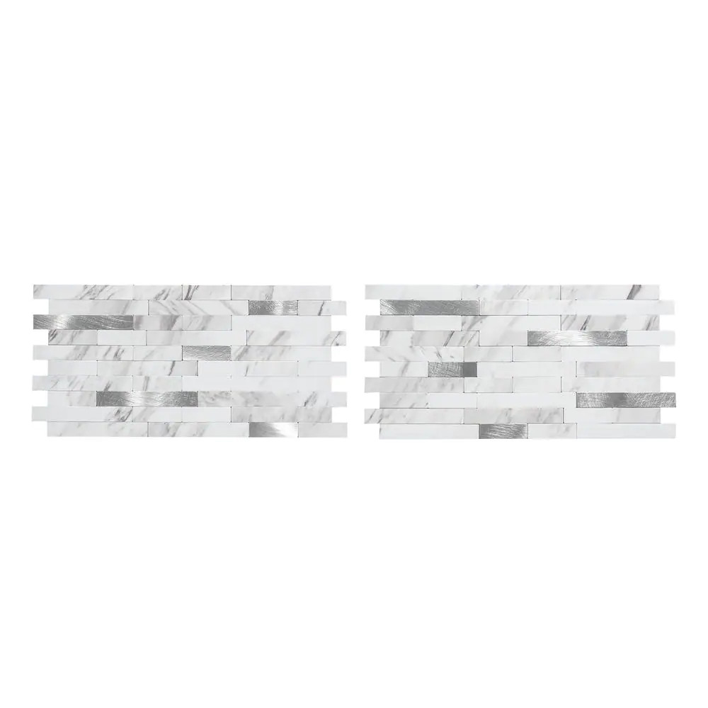 Peel and Stick Backsplash Collage Metal Composite 11.75 in Marble Shine (2-Pack)