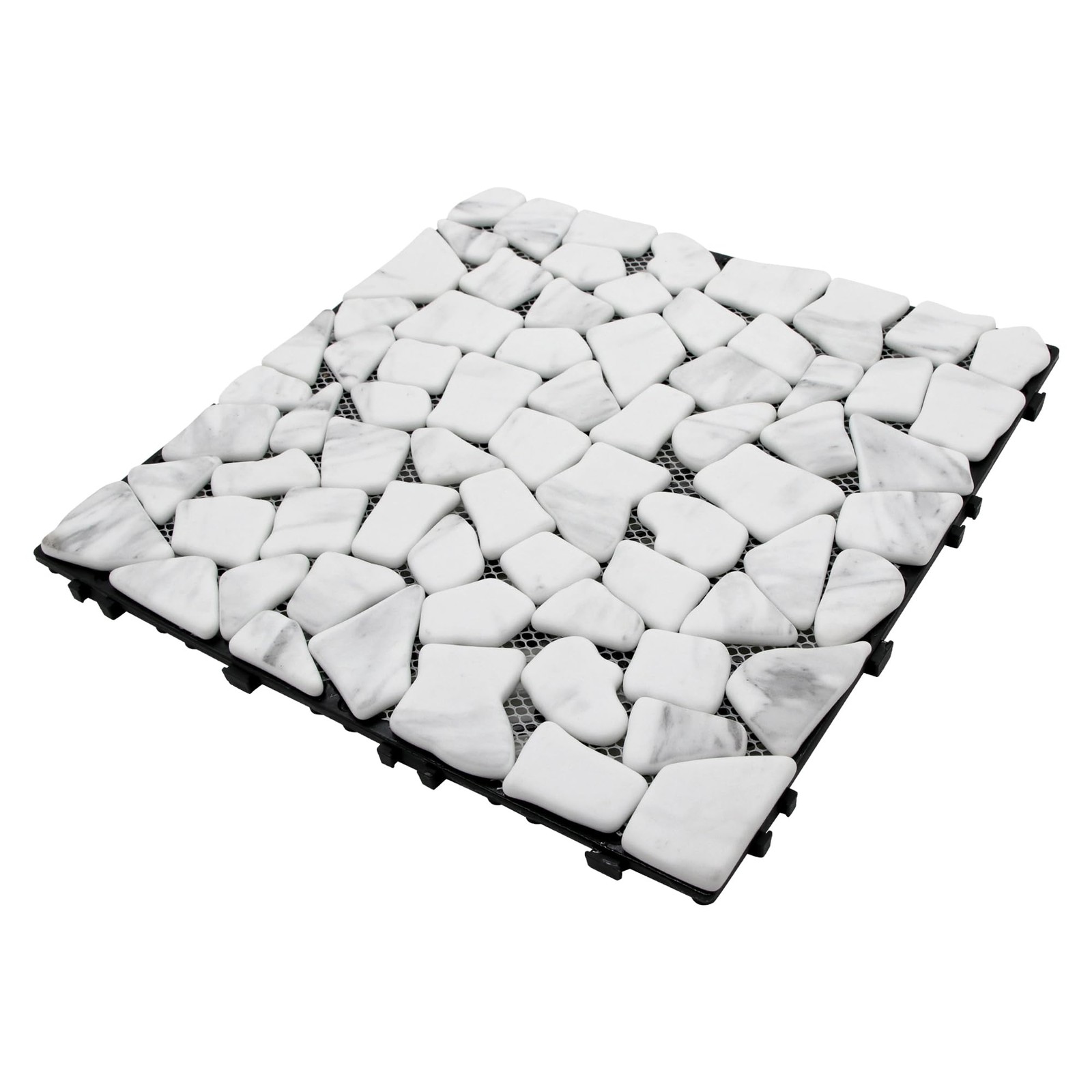 4PCS Natural Pebble Interlocking Deck Tiles, 12″ x 12″ Recycled Glass Marble …