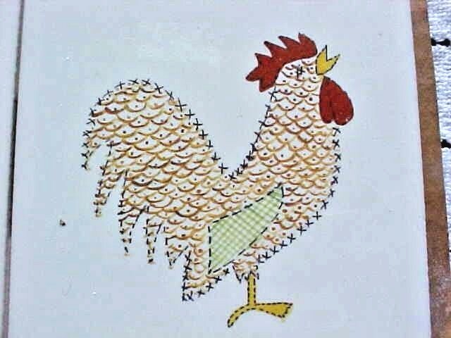 Country Quilt Ceramic Tiles 4 Total All Prints Differ 4-1/4” White Multi-color