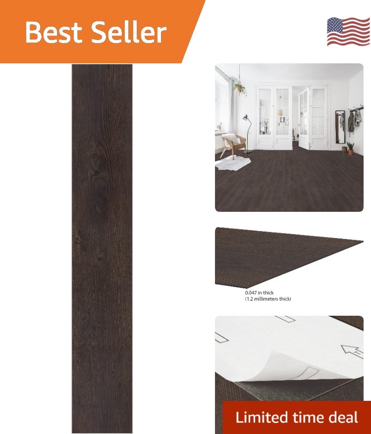 Espresso Peel and Stick Vinyl Planks – 10-Pack 15 Sq Ft Easy DIY Flooring