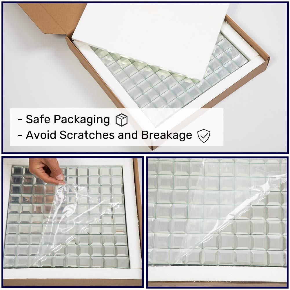 Beveled Silver Mirror Glass Mosaic Tile 12×12 Inch Backsplash – 5 Sheets for Kit