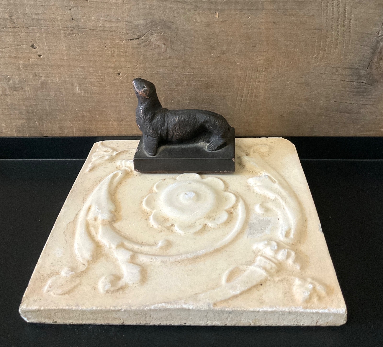 Vintage Tile Architectural Salvage Stone Cast Victorian Style 6” Rosette Tile