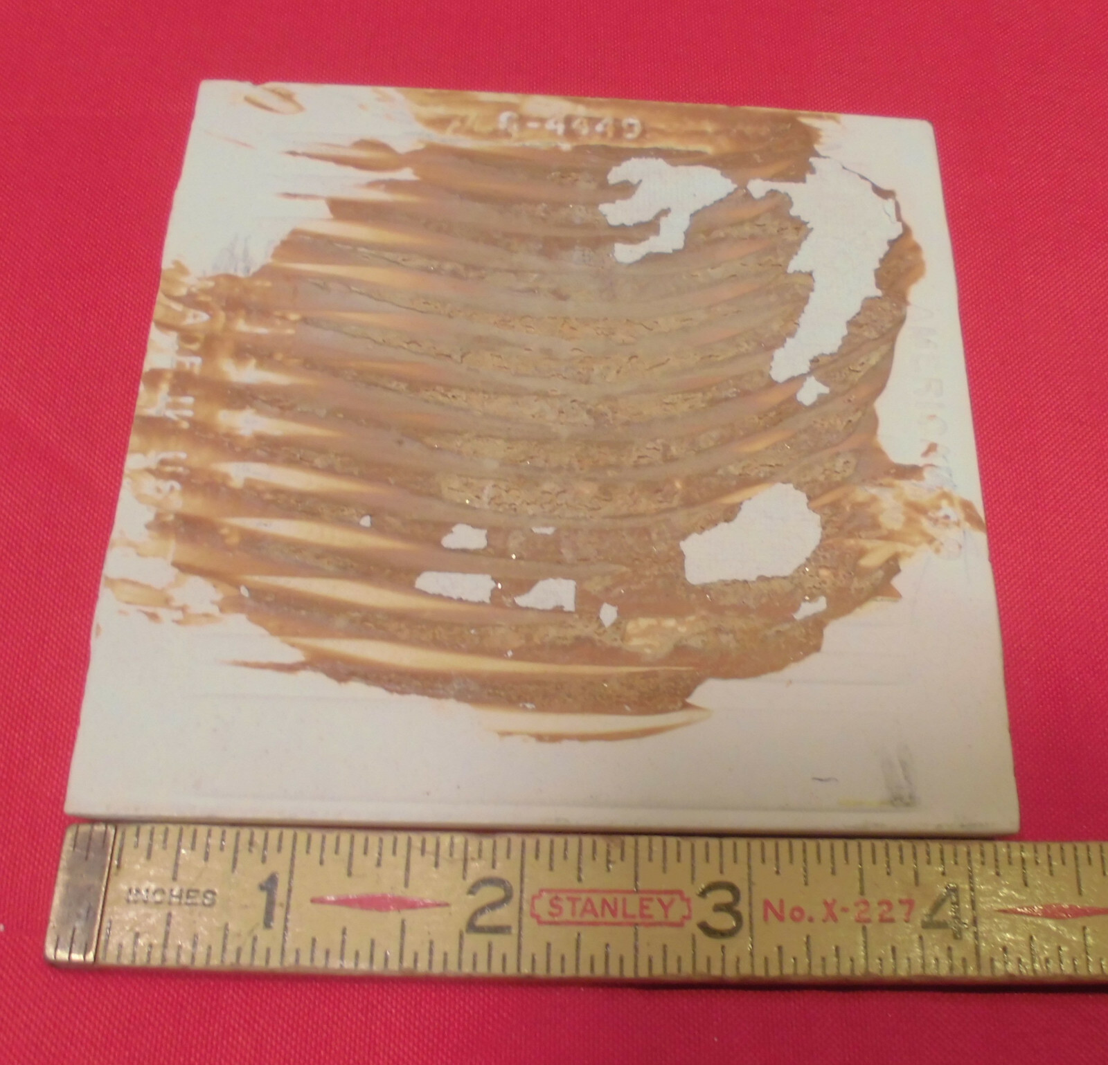 1 pc. Vintage Glossy Ceramic Bullnose Tile 4-1/4” *Autumn Gold-Yellow* By A. O.