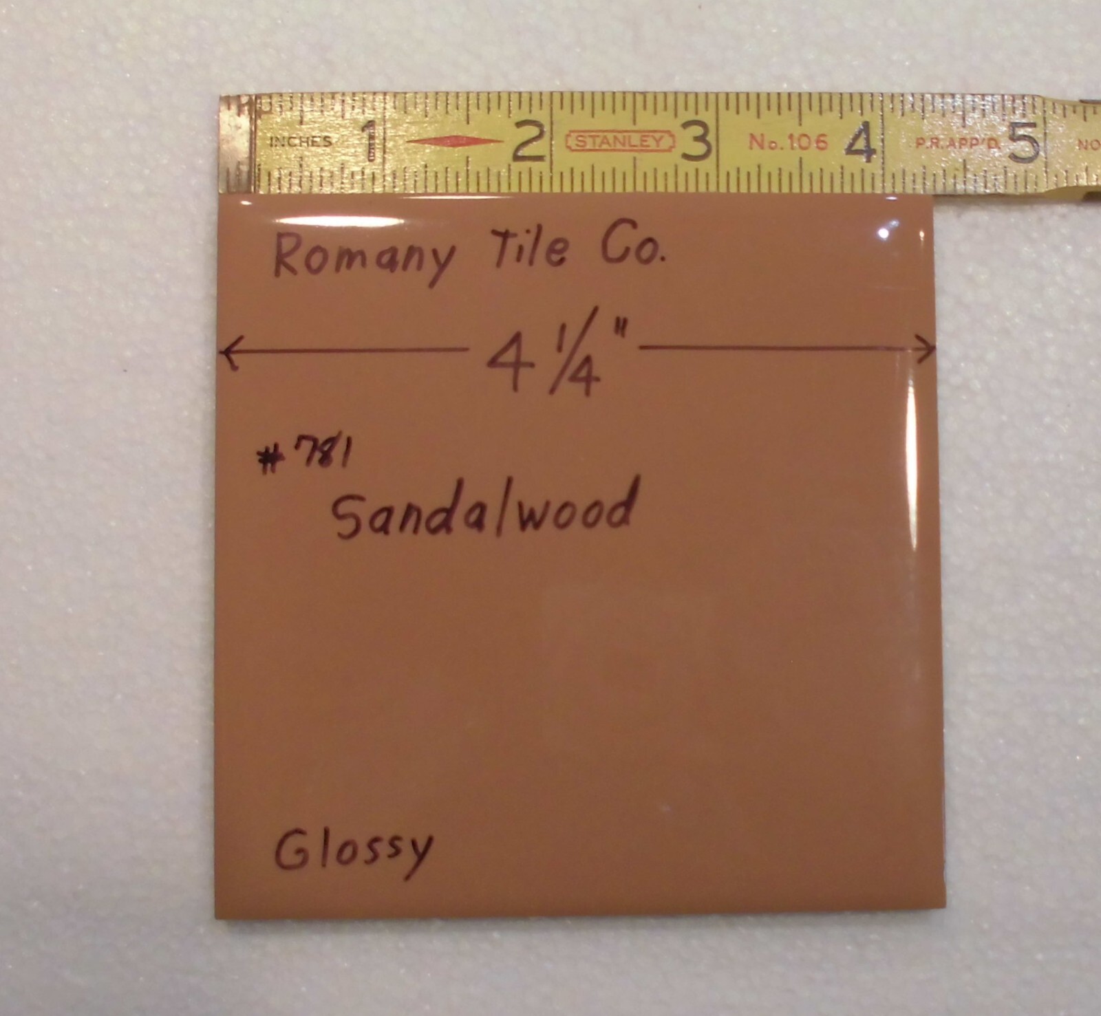 1 pc. Sandalwood – Medium Brown: 4-1/4″ Ceramic Tile by Romany Co. NOS
