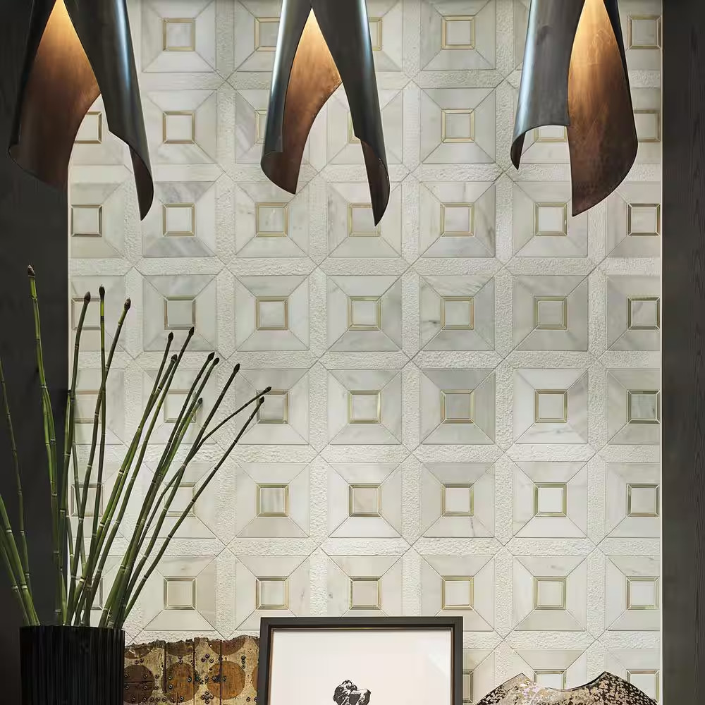 Verona Gold 12 In. X 12 In. Marble/Metal Mesh-Mounted Mosaic Floor and Wall Tile