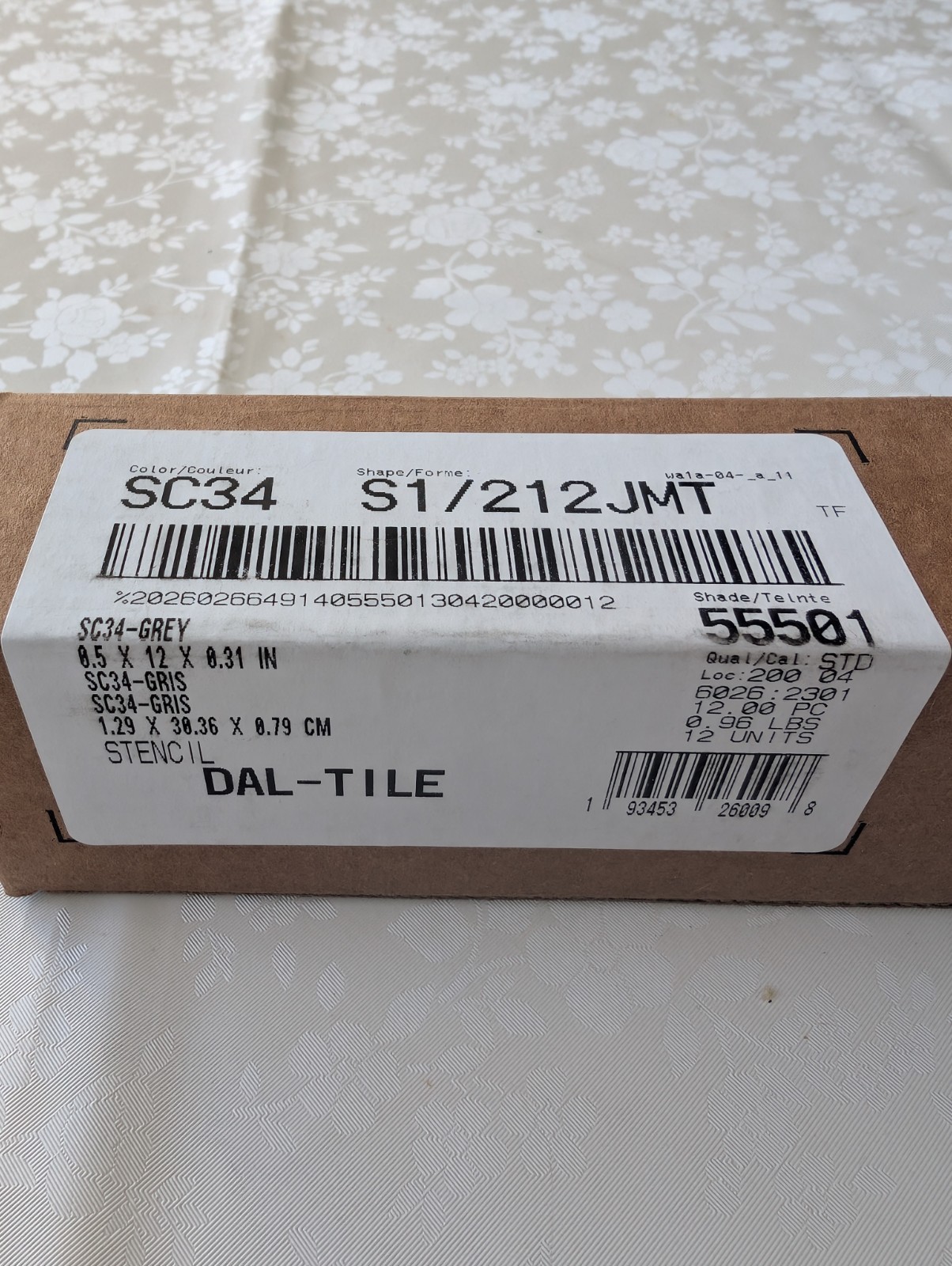 Daltile Stencil Grey 1/2 in. x 12 in. Glazed Ceramic Jolly Tile Trim, 12 pcs/box