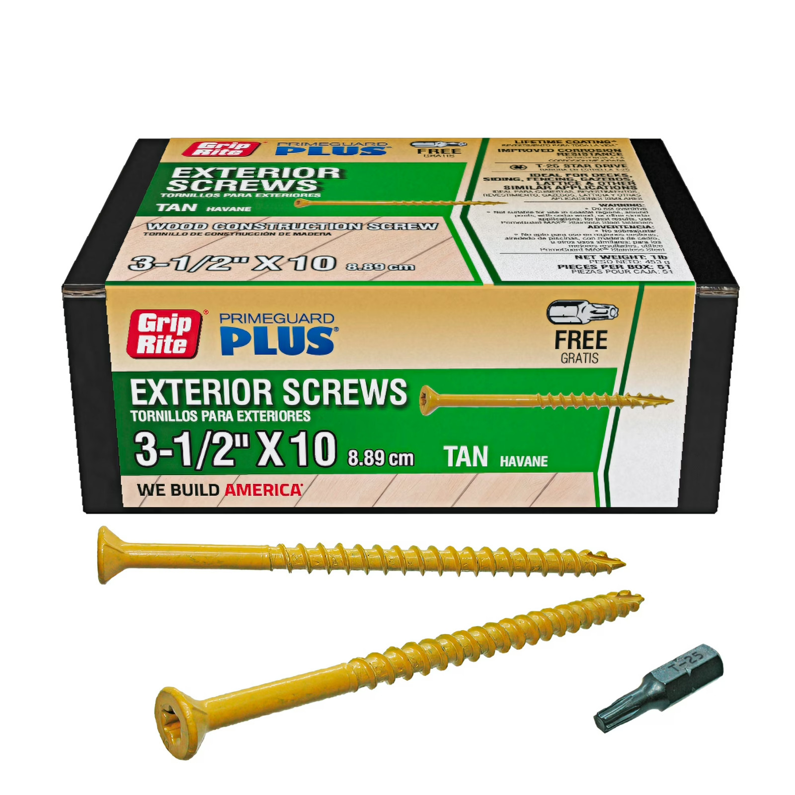 (4 pack) PrimeGuard Plus #10 x 3-1/2 in. Tan Wood to Wood Deck Screw 1lb
